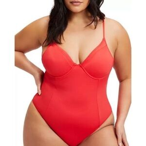 Good American Showoff Underwire One Piece Swimsuit Size 6/2X Bright Poppy Red